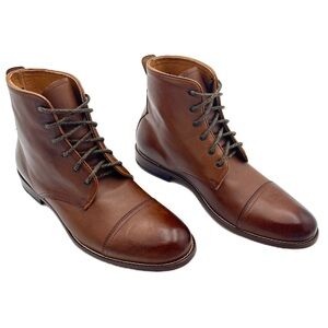 Penny Luck Mens Chuka Boot Sz 9 Lace Up 100% Leather Stitched Cap Toe‎ Brown EUC